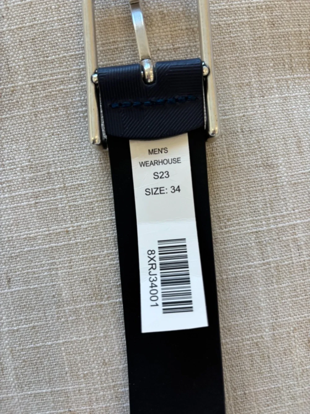 NWT Joseph Abboud Italy Genuine Leather Belt - Silver Buckle, Navy, Sz 34